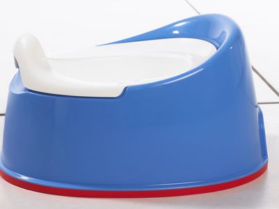 Blue and white potty chair