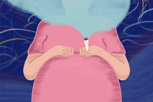 Illustration of someone smoking while pregnant