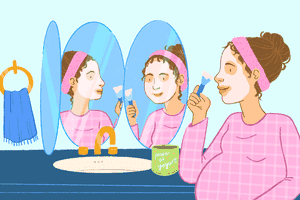 一个孕妇戴着口罩的插图