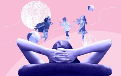 Photo illustration showing a parent watching children at play