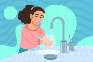 Illustration of girl washing her hands