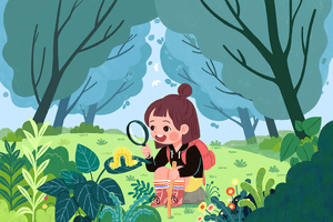树林里女孩的插图