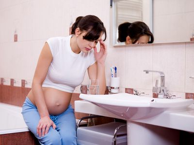 pregnant woman in bathroom