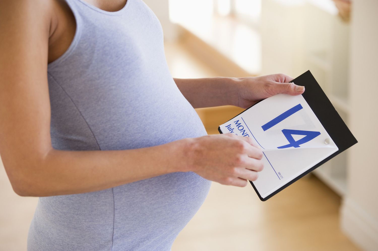 Pregnant woman looking a calendar