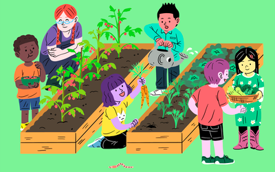 学校孩子园艺的插图