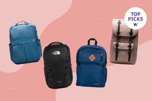 Best backpacks collaged against a patterned pink background