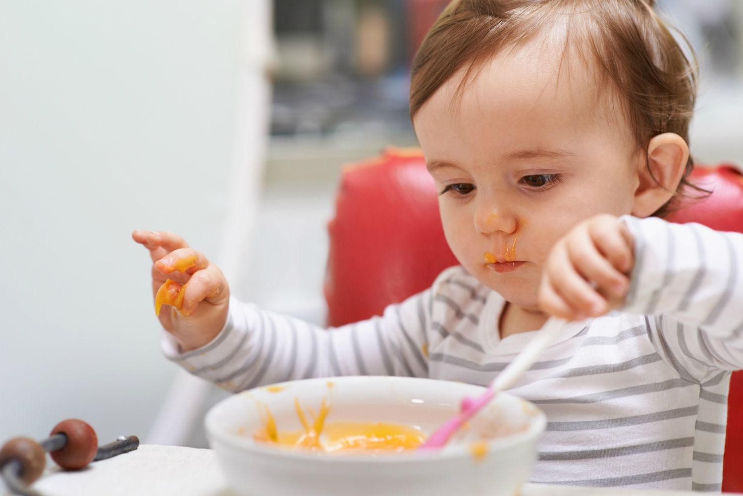 a toddler eating