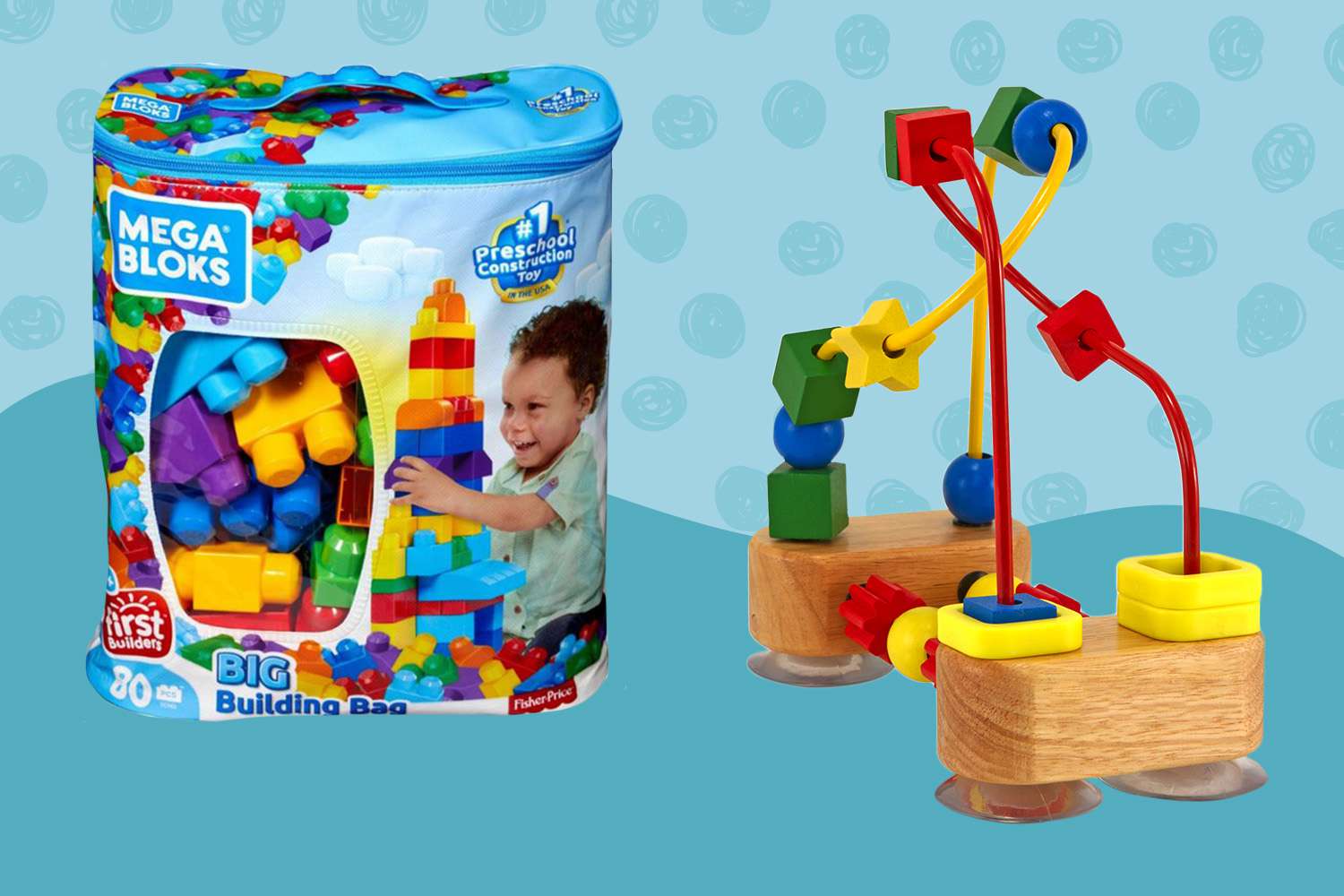 Two toys for toddlers on a blue background