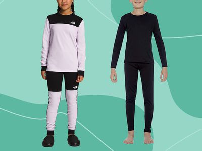 Collage of thermal underwear we recommend for kids on a teal background
