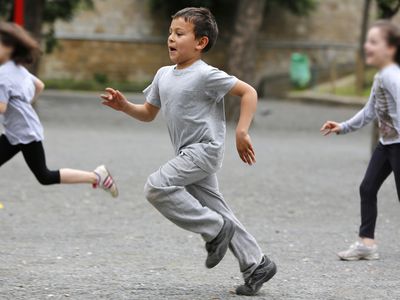 boy and girls running