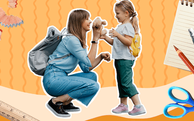 mom handing kid stuffed animal