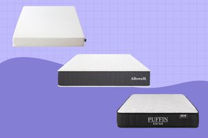 Collage of twin mattresses we recommend for kids on a purple background