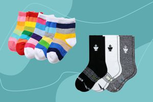 Collage of socks we recommend for kids on a blue background