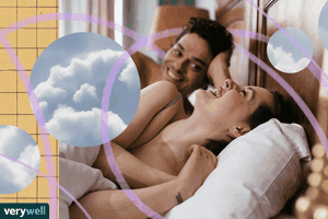 Photo illustration of couple in bed
