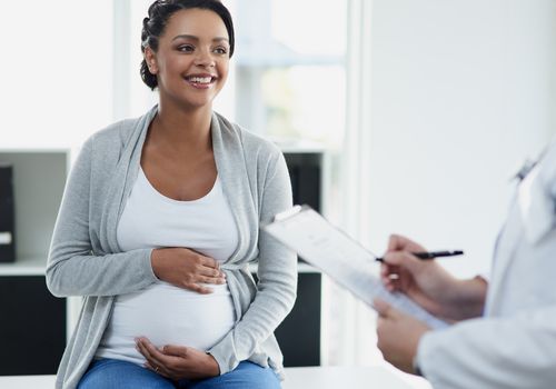 A pregnant woman at at prenatal visit