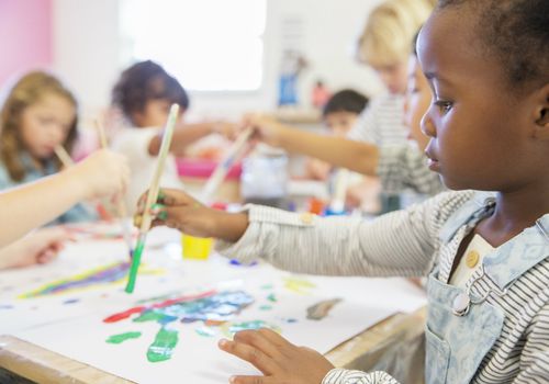 Toddlers painting in class