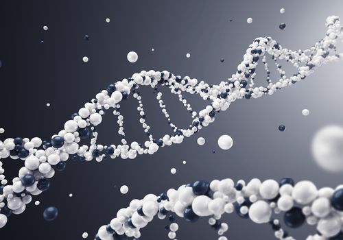 由深色背景的球体构成的DNA