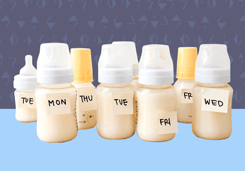 有标签标明一周几天的母乳瓶