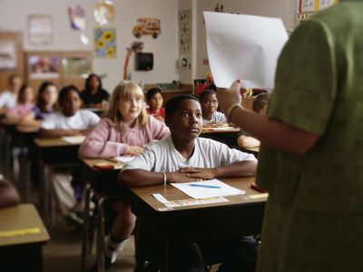 Children listening to teacher in classroom