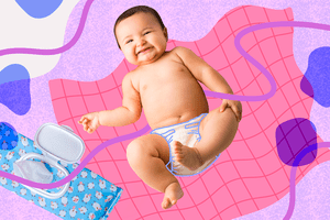 Baby with a package of wipes
