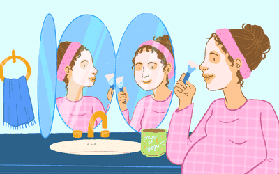 孕妇戴口罩的插图