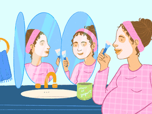 孕妇戴口罩的插图