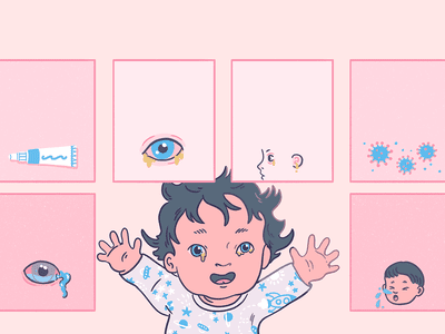Illustration of baby with pink eye