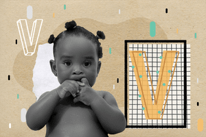 Baby with letter V