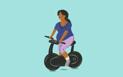Illustration of pregnant woman spinning