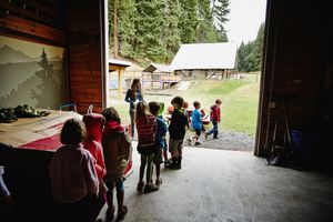 Kids lined up at summer camp